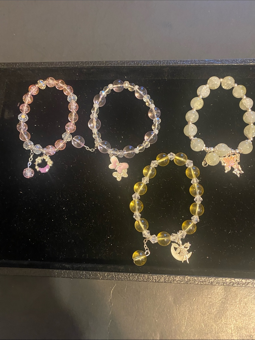 Crystal Beaded Charm Bracelet - Pink, Clear, Yellow, White Options